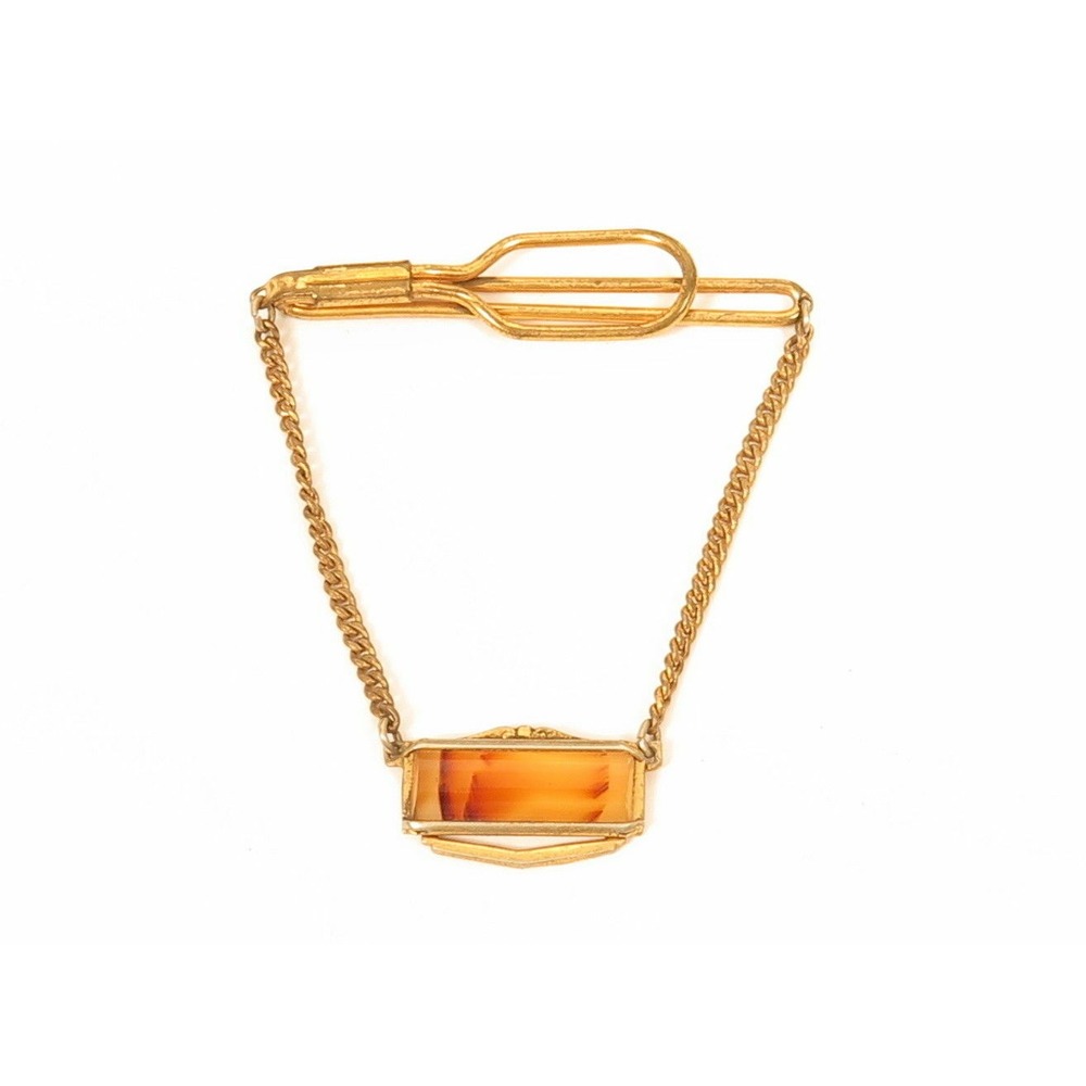 Old Vintage Art Deco Gold Men's Agate Gemstone Drop Tie Clip Clasp‎